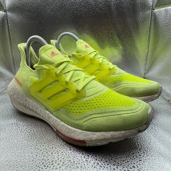 Size 6.5 Adidas Ultraboost 21 Vibrant White Yellow Womens Comfort Running Shoes - Picture 2 of 10